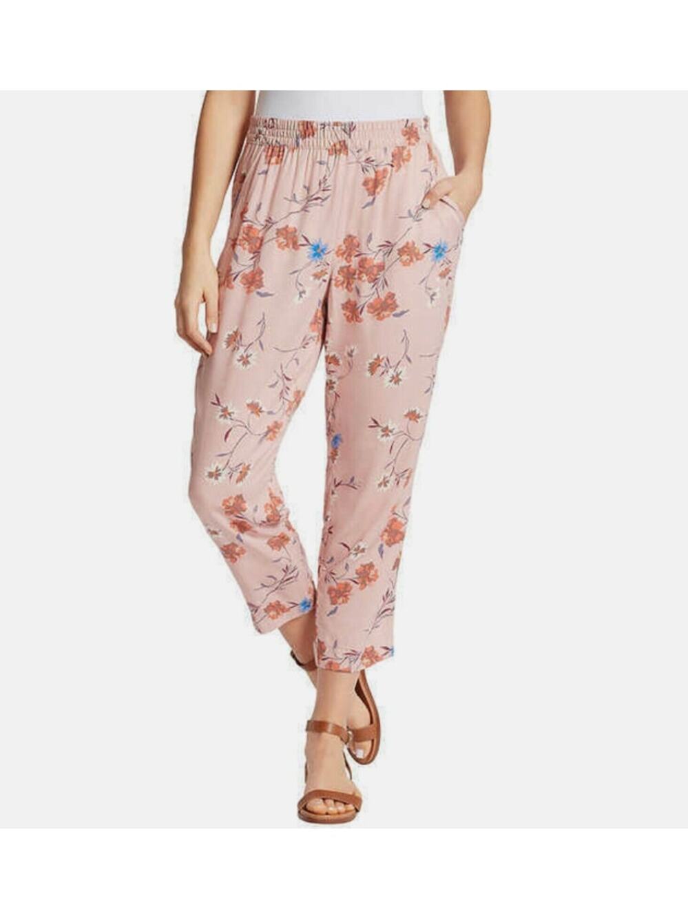 JESSICA SIMPSON Cadie Soft Pants Elastic Waist Tapered Leg Pink Floral Size M